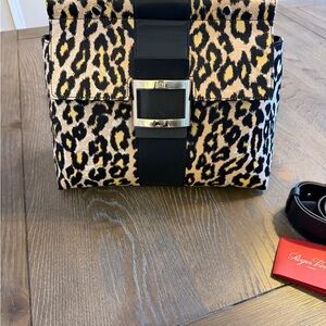 Roger Vivier Leopard Print Shoulder Bag with Black Accent